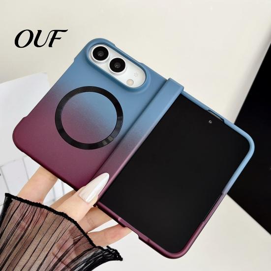 Shockproof Protective Shell with Hinge Guard Magnetic Case for iPhone, Gradient Skin-like Cover Built-in Ring Easy Grip Suction And Protection