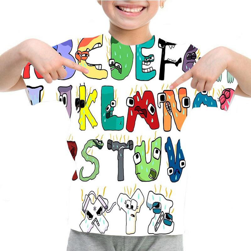 Kids Summer Casual Alphabet Lore Kindergarten Students 3D Print T-shirts Boys Girls Funny Lovely Print T-shirts Children Tops
