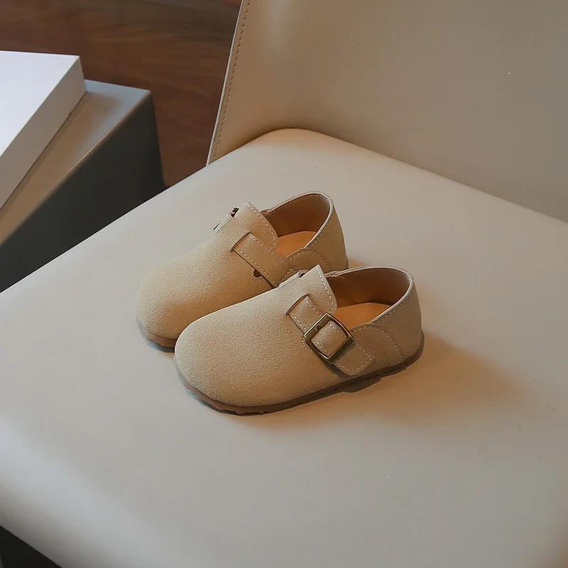 Children's Leather Shoes Retro Versatile Girls' Flat Shoes Solid Color Kids Fashion Boys Causal Shoes Soft Soled Simple Non-slip