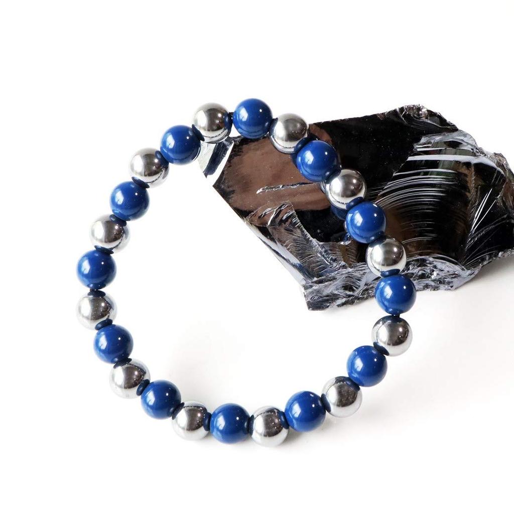 Терагерцовая руда Хокутолит Синий Синий Браслет 8мм Камень Силы Дальнего Инфракрасного Диапазона Внутренний Обхват [ЗОЛОТОЙ КАМЕНЬ] Прибл.. 19.5см