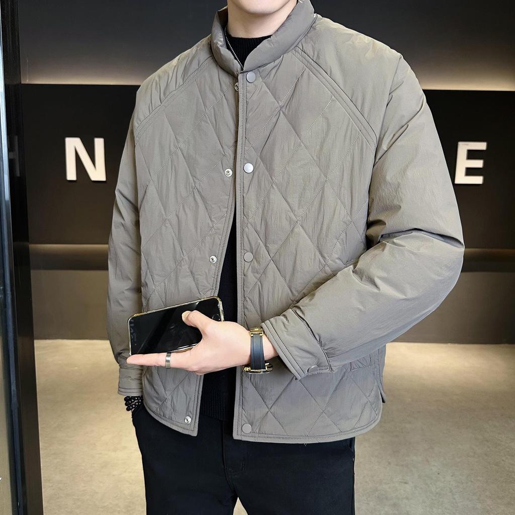 Men's 2025 Trendy Stand Collar Quilted Down Jacket with Lightweight White Duck Down Liner