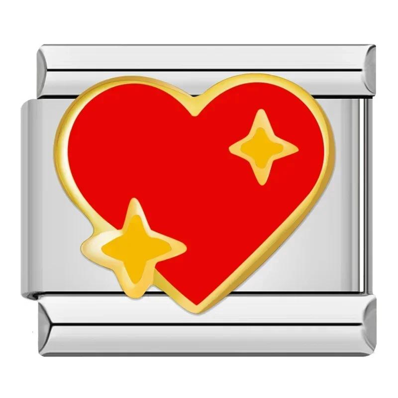 Hapiship 2024 женские красные глазурованные цветочные сердечки Kiss Me подвески итальянские звенья подходят для браслета из нержавеющей стали 9 мм изготовление ювелирных изделий ZH003