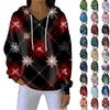 Women's Loose Comfortable Casual Fashion V-Neck Christmas Print Long Sleeve Hoodie