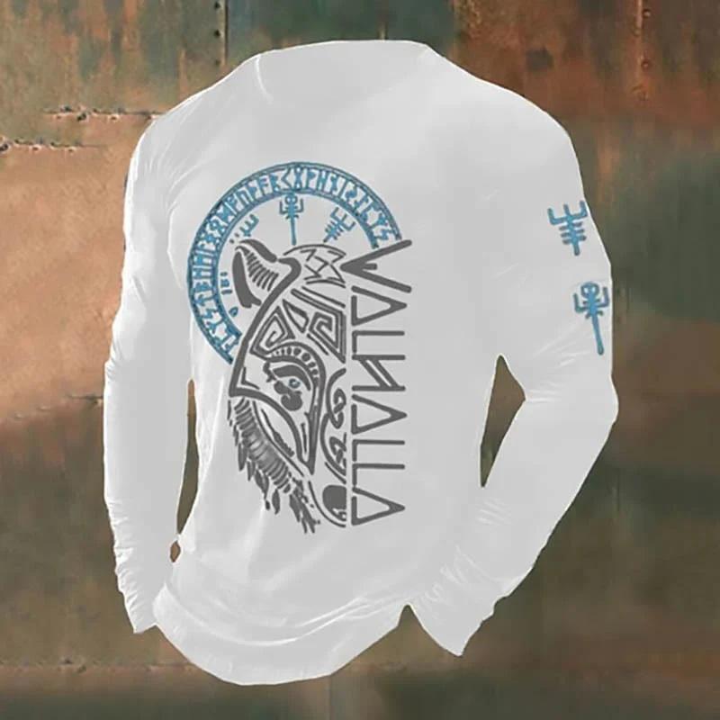 Men's Retro Viking Norse Mythology Totem 3D Printed Casual T-shirts Round Neck Fashionable Long Sleeved T-shirts