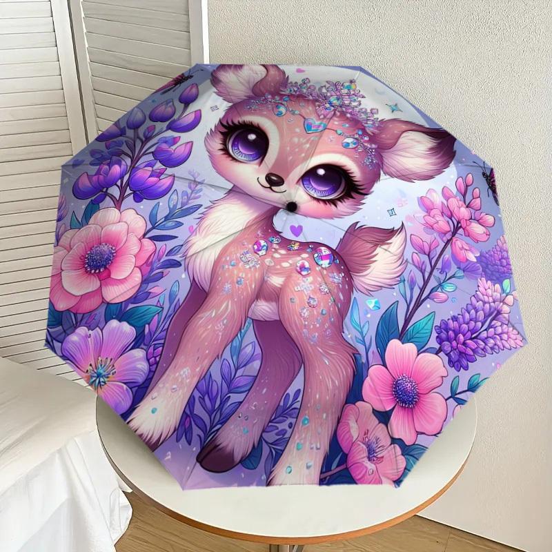 1pc Fantasy Deer with Crystal Crown Umbrella with Plastic Handle,Suitable for All Seasons Home Travel Outdoor UmbrellaDD336