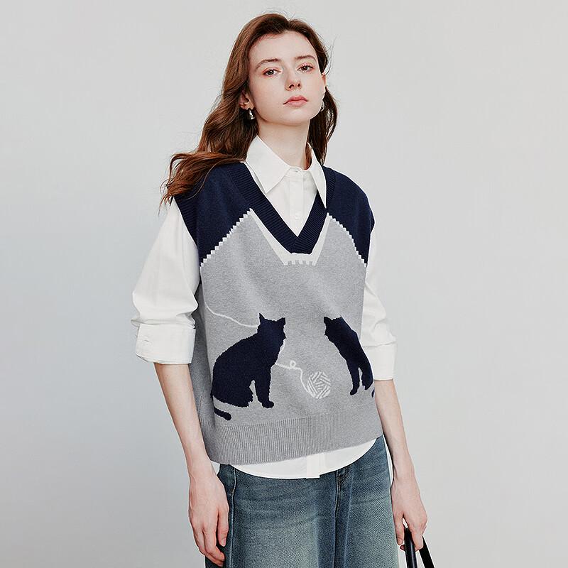 Chuyu Women's Cat Jacquard Knit Vest