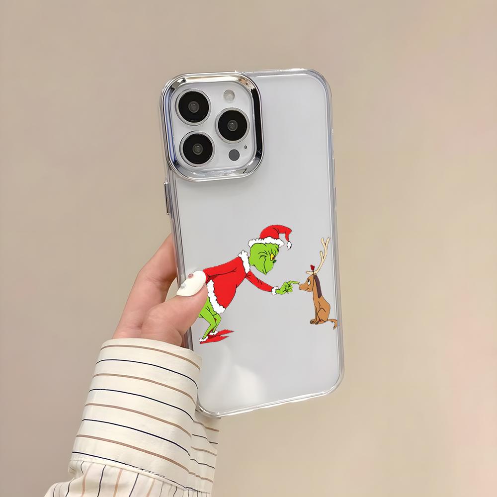 Чехол для телефона 'Классический Гринч' для IPhone 17 Air 16 E 15 14 13 12 11 Plus Pro Max Электроplated Прозрачный Мягкий Чехол