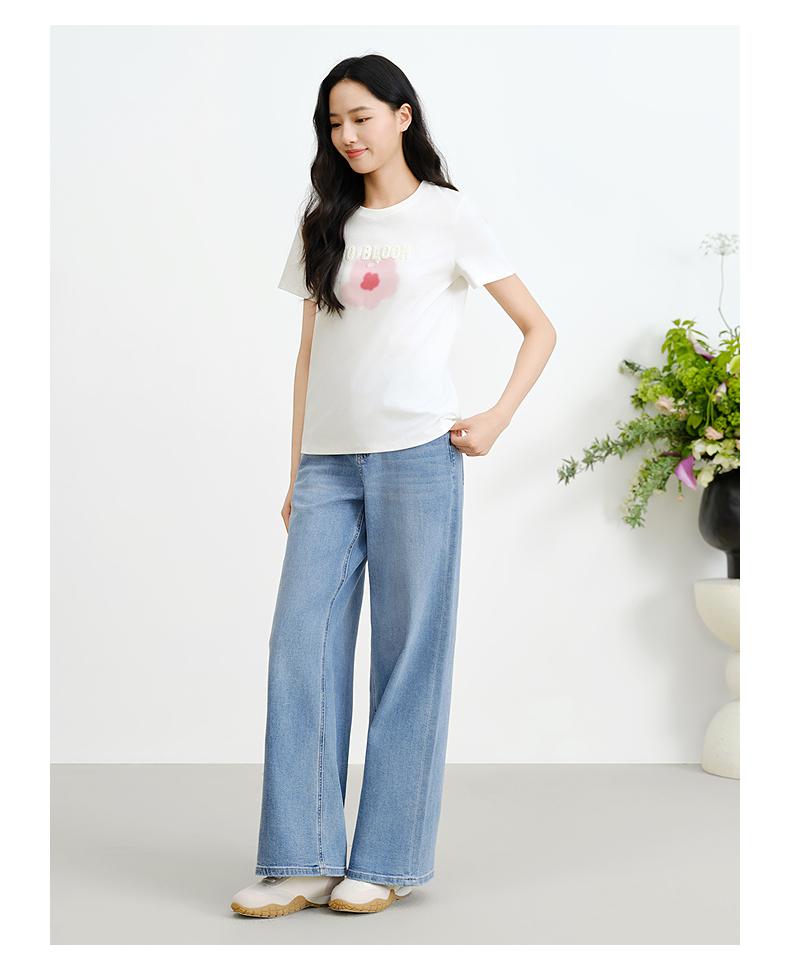 JUZUI casual versatile cotton knitted printed T-shirt for women's summer new JWFX83304