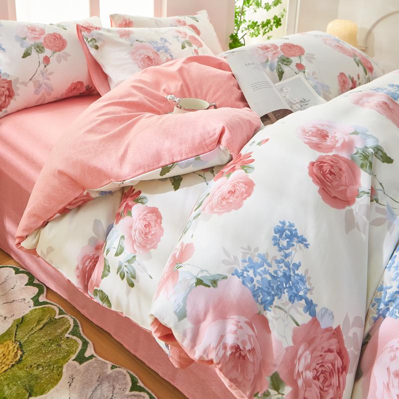 Sleep grid cotton printed bed sheet and duvet cover four piece set