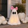 Living Room Halloween Decor LED Ghost Decoration, Pink Bow Tabletop Ornament, Soft With Warm Lights Fabric Haunted House with Glow for Home Round Eyes