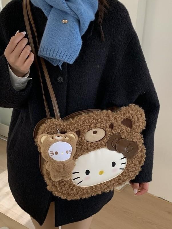 Плюшевый Рюкзак из Искусственной Кожи с Рисунком Hello Kitty для Повседневного Использования и Хранения