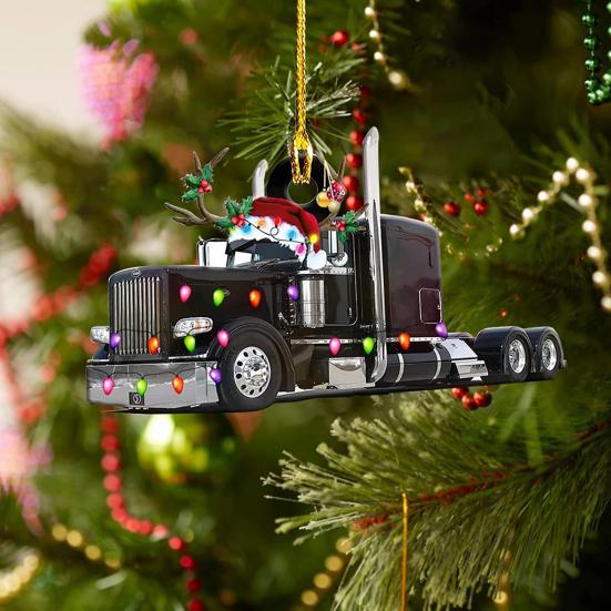 Christmas Vehicle Ornament Acrylic Truck Tractor Airplane Christmas Tree Ornament for Holiday Party Decoration