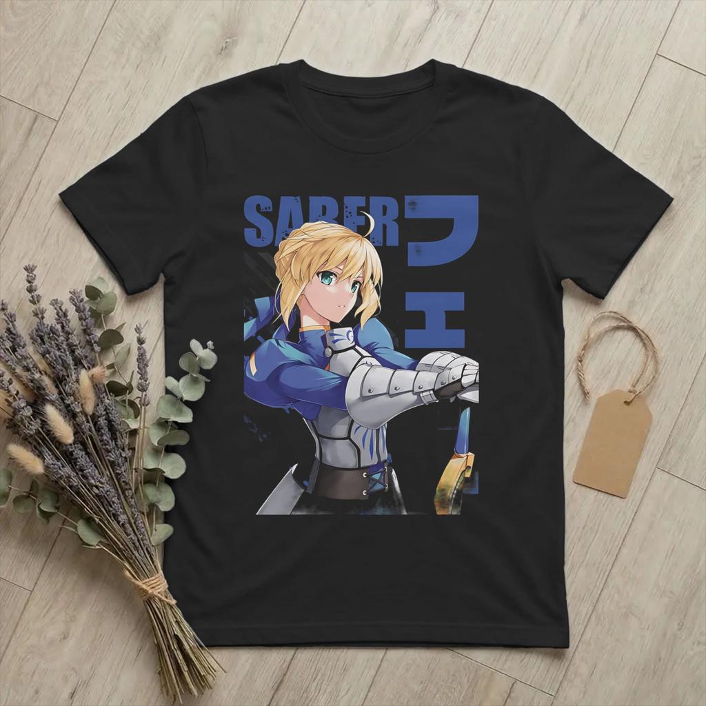 Футболка унисекс Fate Stay Night Saber 100% хлопок Топы Смешные С круглым вырезом С коротким рукавом