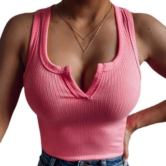 Женский вязаный топ на бретельках в рубчик с глубоким вырезом, однотонный, облегающий, сексуальный укороченный топ без рукавов с v-образным вырезом, летняя клубная одежда