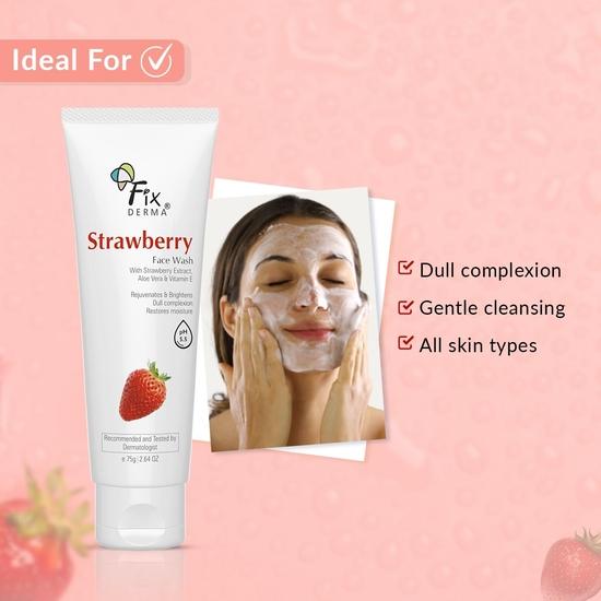 Fixderma Strawberry Face Wash с витамином Е и экстрактом клубники, | Очищающее средство для жирной кожи (Для всех типов кожи) | Средство для умывания для женщин и мужчин - 75 г