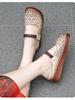 Johnature Women's Flat Shoes Retro Round Toe Genuine Leather Hollow-out Breathable Soft Soled Sandals