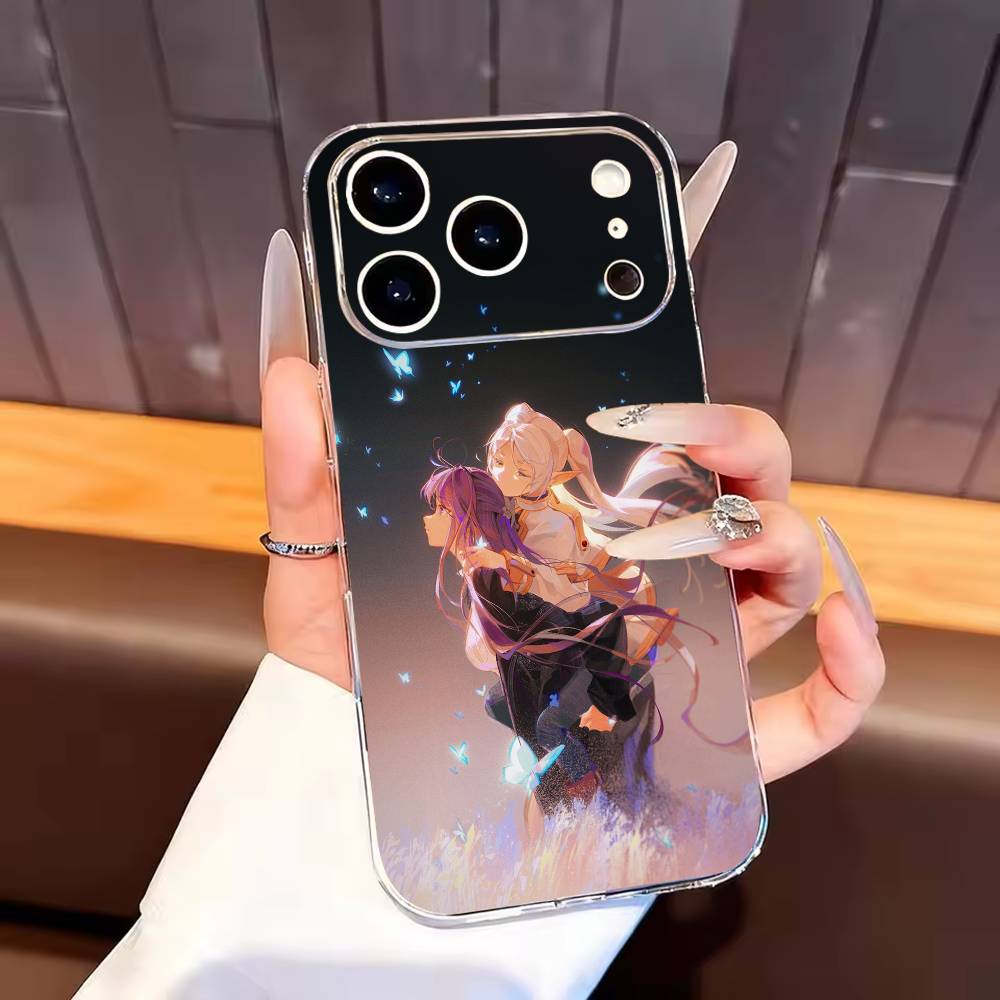 Frieren C-Cute Black Shell Phone Case For iPhone17,16,15,14,13,12,11 Plus,Pro Max Soft Transparent Cover