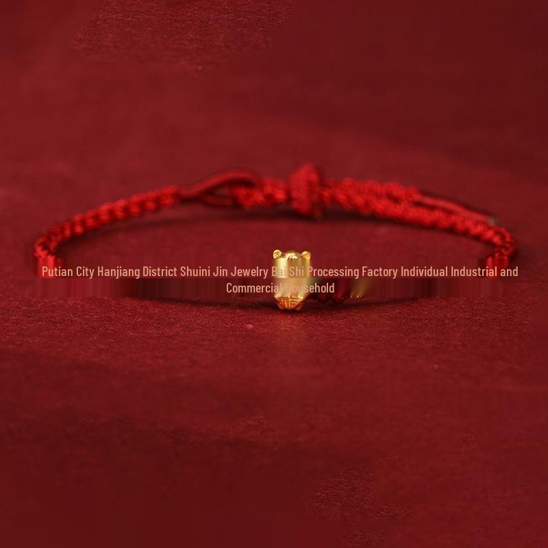 Женский браслет Красная нить 'Золотая лошадь' с бусинами из стерлингового золота 999 пробы - Амулет удачи и процветания