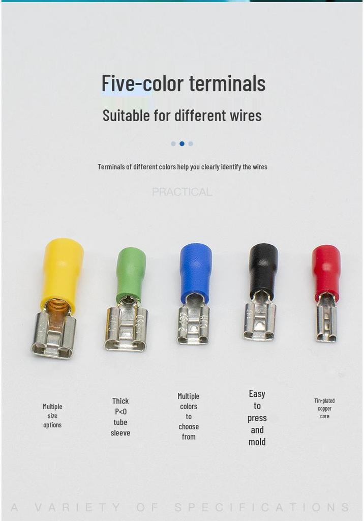 CJH Pre-insulated Female Terminal Connector, FDD1.25-250/110/187/205, 6.3/4.8 Pin Terminal Block