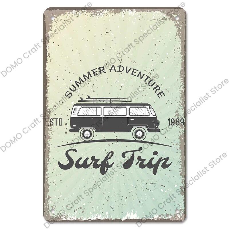 Surfing Board Poster Vintage Metal Tin Signs Enjoy Summers Metal Plaque Retro Wall Art Decor for Surf Club Pub Bar