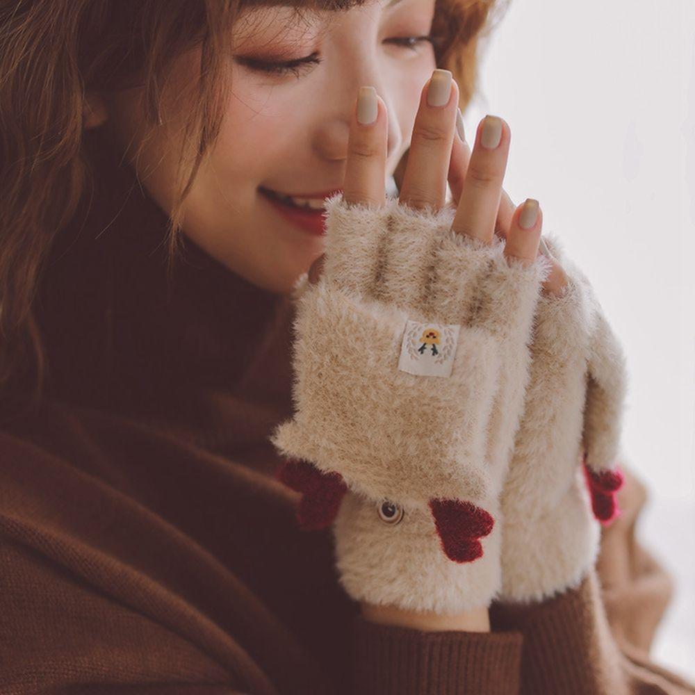 Autumn And Winter Antlers Flip Mittens Female Gloves Christmas Wool Mittens Half-finger Gloves