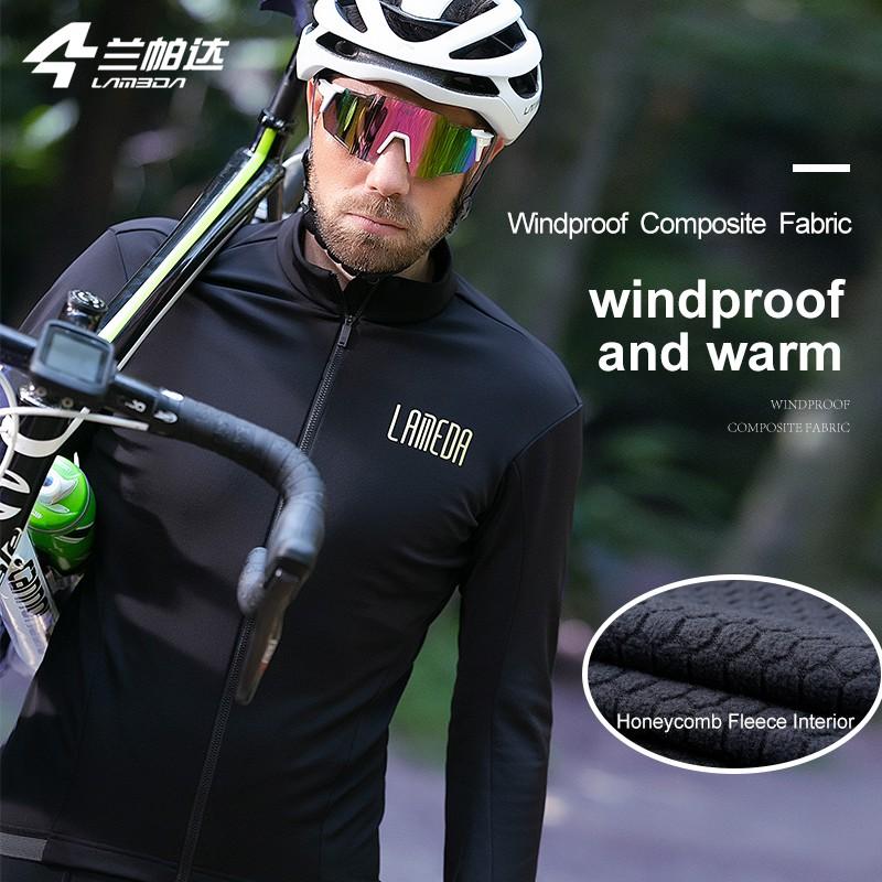 1 Mens Thermal Fleece Cycling Jacket Windproof Long Sleeve Bike Outerwear With Reflective Pockets