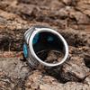 Nordic Style Titanium Steel Ring with Blue Turquoise Stone Vintage Three Sided Design for Men