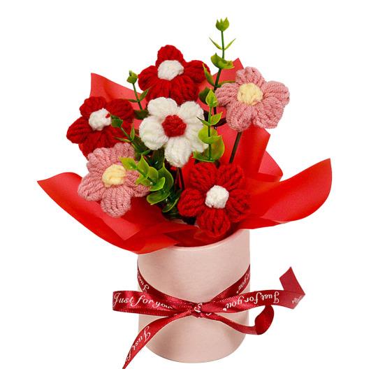 Вязаный Цветочный Букет Ручной Работы Искусственный Вязаный Букет Подсолнух Гвоздика Тюльпан Пушистые Цветы Подарки для Мамы Жены на День Рождения Юбилей