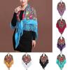 Ethnic Style Retro Shawl Scarf with Tassel Flower Print Autumn Winter Warm Square Fringed Head Wrap for Wedding Party