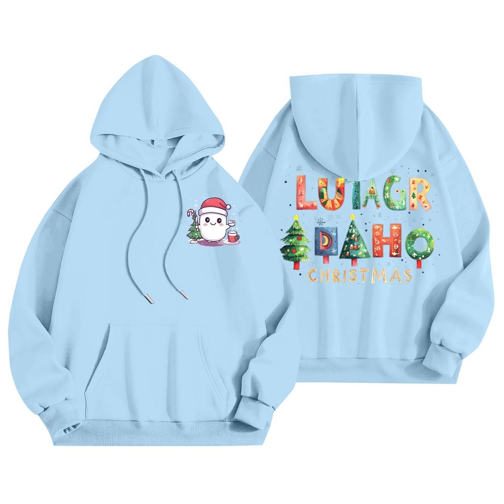 Women's Casual Long Sleeve Pullover Christmas Printed Hooded Sweatshirt With Pockets