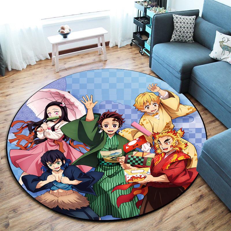 Classic Japanese-style cartoon Demon Slayer round rug, home soft decorative anti-slip yoga mat and chair mat, outdoor floor mat carpet K9