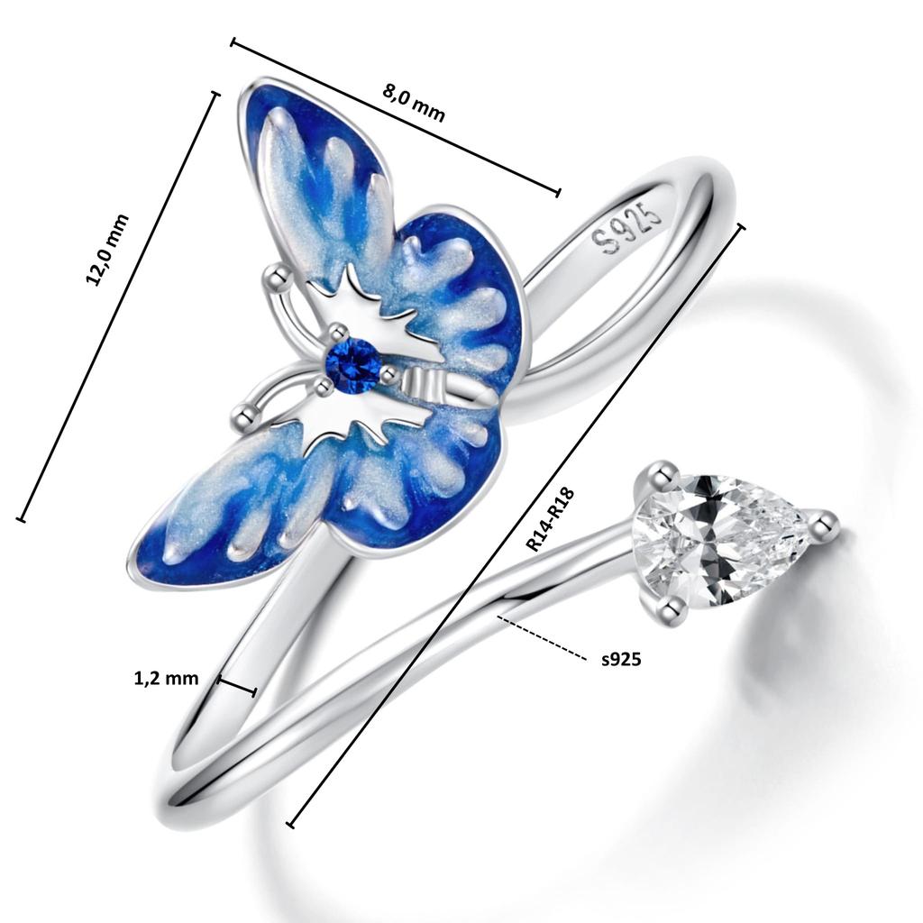 Silver universal ring blue butterfly silver 925