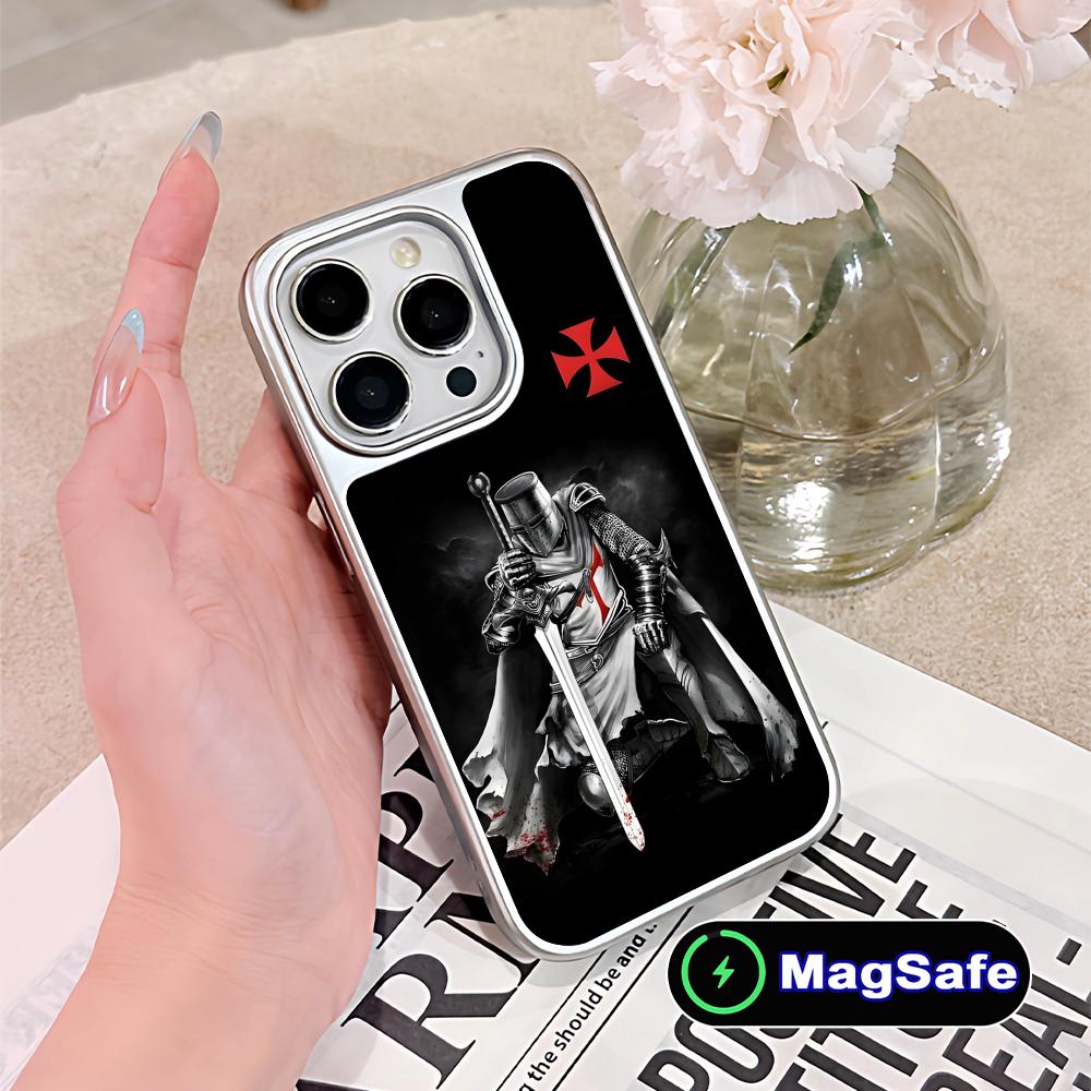 Чехол для мобильного телефона Рыцари-тамплиеры для iPhone 17 16 15 14 13 12 11 Air Pro Max Plus Magsafe Серебряное покрытие Цветной чехол Роскошный