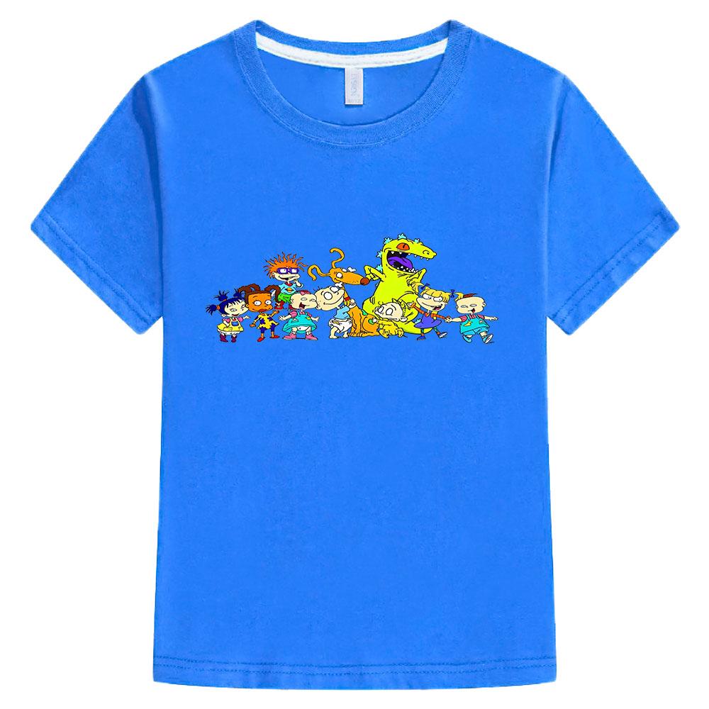 100% Хлопок Мультяшный Принт Rugrats Детская Футболка Повседневная Милая Футболка для Мальчиков и Девочек Детская Ретро Футболка с Круглым Вырезом и Короткой Рукавой Аниме Футболка Забавная Футболка Летние Топы