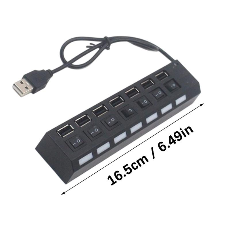 USB-разветвитель 7 портов Питание USB-разветвитель Расширитель USB2.0 Разветвитель портов данных Адаптер Индивидуальные переключатели USB-разветвитель для