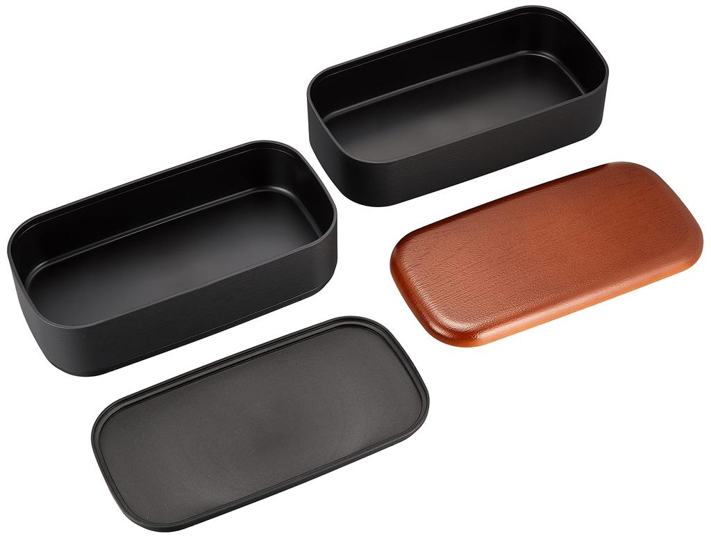 Yamanaka Lacquerware Natural Wood Grain Square Lunch Black Men's Box, & Brown, M17063-4