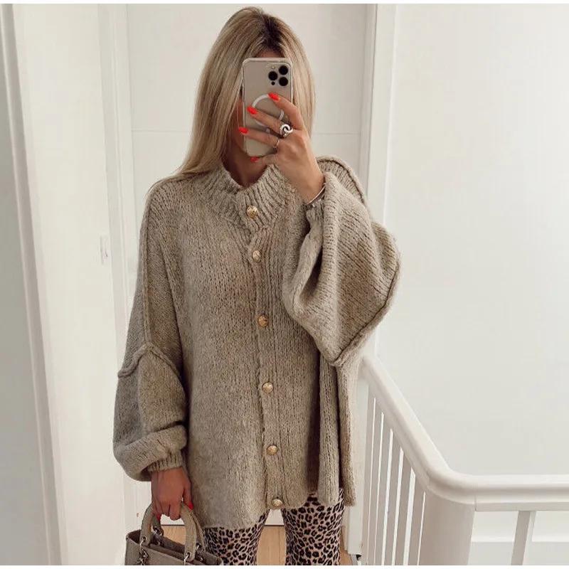 VAYLA Повседневный кардиган на одной пуговице Женский Свободный с длинным рукавом с круглым вырезом Свитера оверсайз Офисный Женский Универсальный Топ