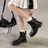 Новые женские кожаные ботинки Мартин однотонные на среднем каблуке резиновая толстая подошва круглый носок универсальные удобные на молнии из коровьей кожи средней высоты