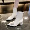 2024 Fashion Pointed Toe Women Ankle Boots Designer Buckle Ladies Short Booties with Square Heels Pumps Shoes Female Footwear