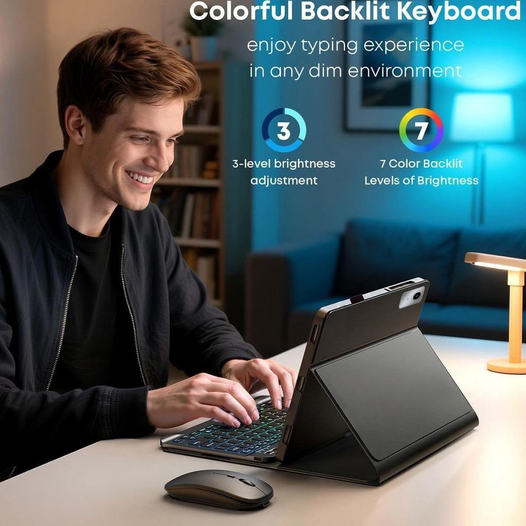 Защитный чехол для планшета Lenovo M11 с цветной подсветкой и Bluetooth-клавиатурой (2025)