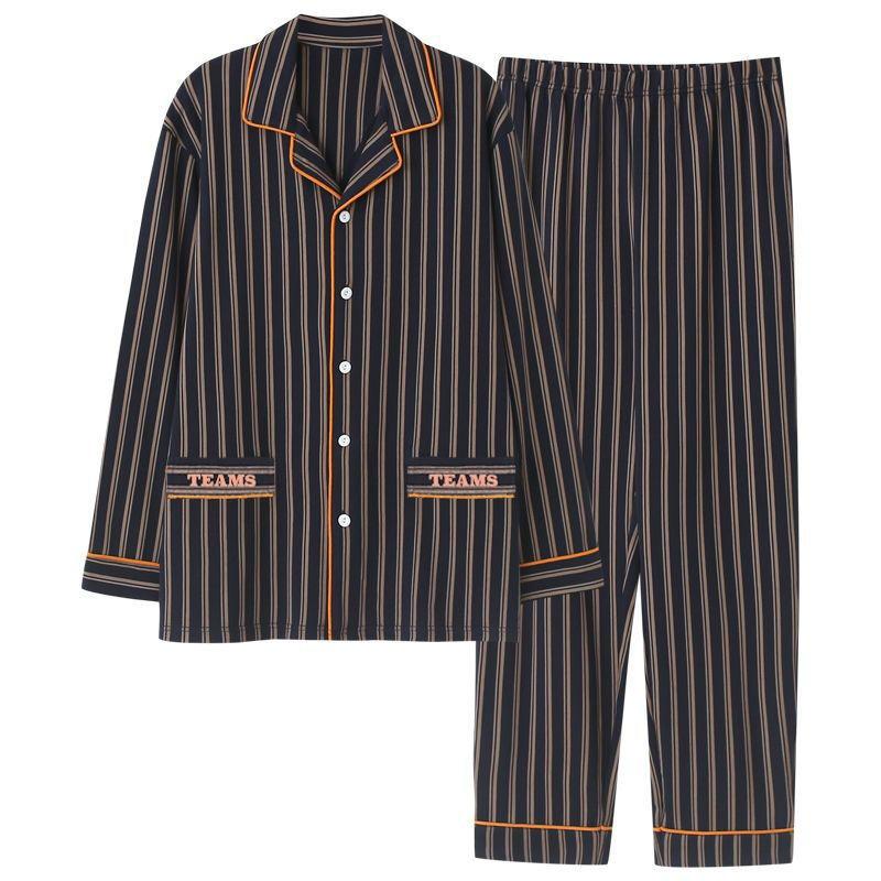 Мужская пижама из чистого хлопка весна-осень с длинными рукавами, кардиган для пожилых людей среднего возраста, комплект домашней одежды, молодежная повседневная свободная пижама