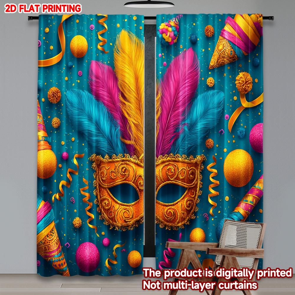 2D flat printing 2pcs Curtain Party Curtain Carnival Colorful Celebration(1) Digital Printed Polyester Drapes Festive Curtains
