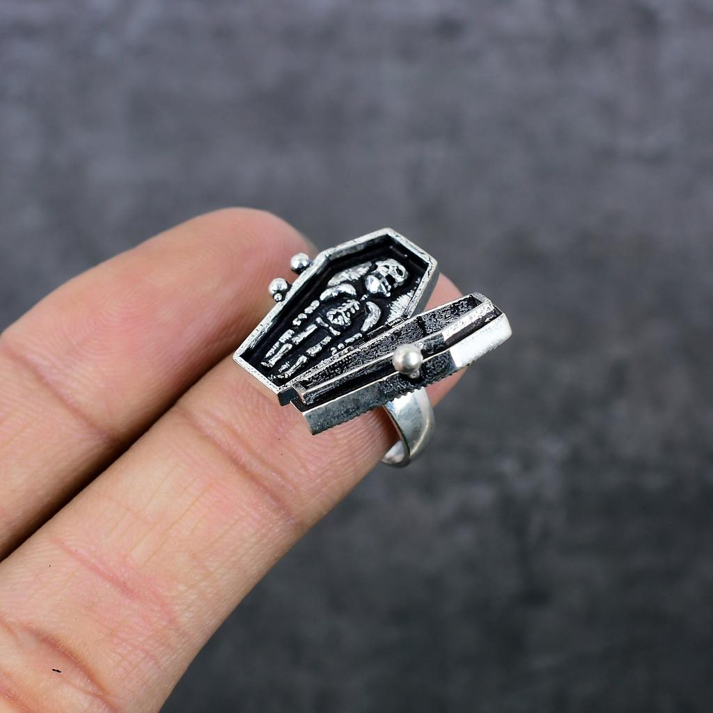 Кольцо-ядовитый гвоздь из стерлингового серебра ручной работы в виде гроба, размер 8 U7p65