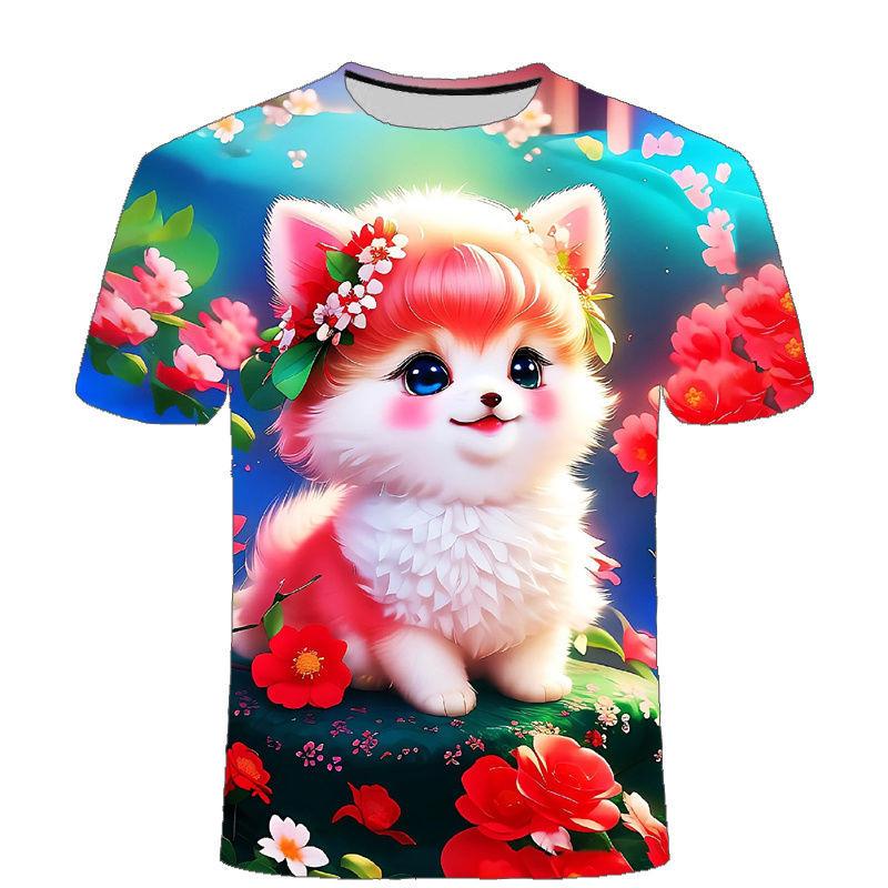 Summer Men's Cute Cat 3D Printed Short Sleeved T-shirt Street Style Urban Fashion Round Neck Top Niche Comfortable Casual Loose Pullover
