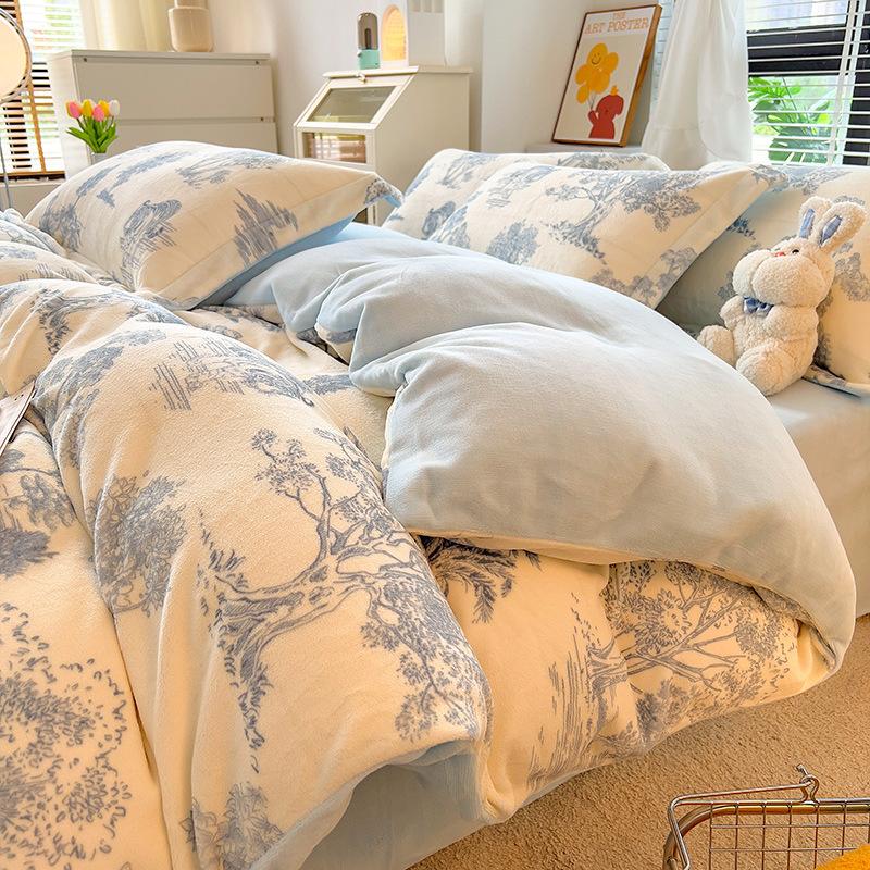 Зимнее молочное бархатное 4 предмета, скандинавское бархатное коралловое бархатное пододеяльник, фланелевая простыня, пододеяльник