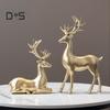2 шт., парная фигурка оленя, стоящая, лежащая, статуя оленя из смолы, скульптура лося, рождественская, для домашнего офиса, книжной полки, украшения для рабочего стола, орнамент