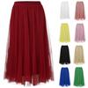 Sequin Long Tulle Solid Color Elegant Skirt Layered Mesh Tea Length Big Hem Skirts For Women's