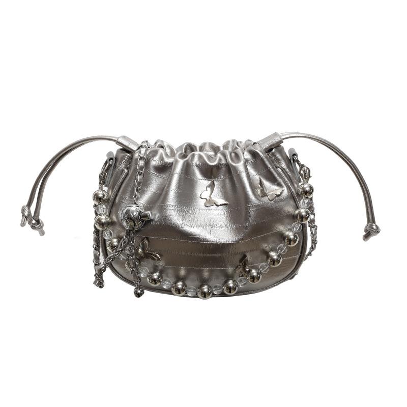 Премиальная маленькая женская сумка 2024 года, новая модная универсальная сумка-мессенджер через плечо, супер огненная серебристая сумка-ведро