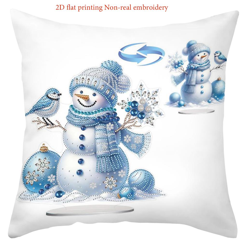 Blue Snowman Tree Gift Pillow Covers for Christmas Decor Polyester pillowcase, sofa decorative cushion cov Headboard Pillow