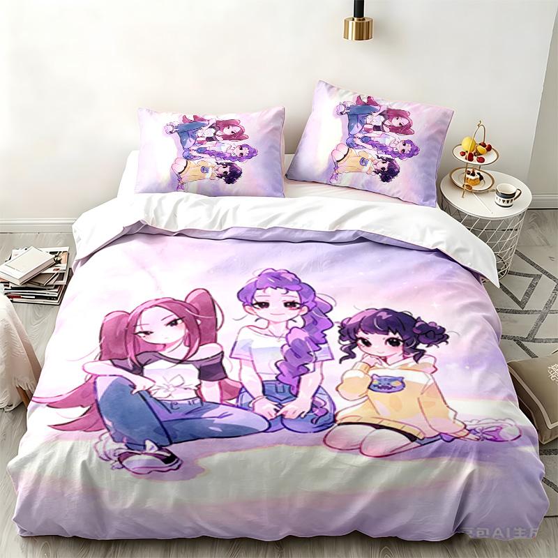 Kpop demon hunters 3pc set Perfect for bedroom use Comfortable bedding set includes a duvet cover and two pillowcases Ideal birthday or Christmas gift